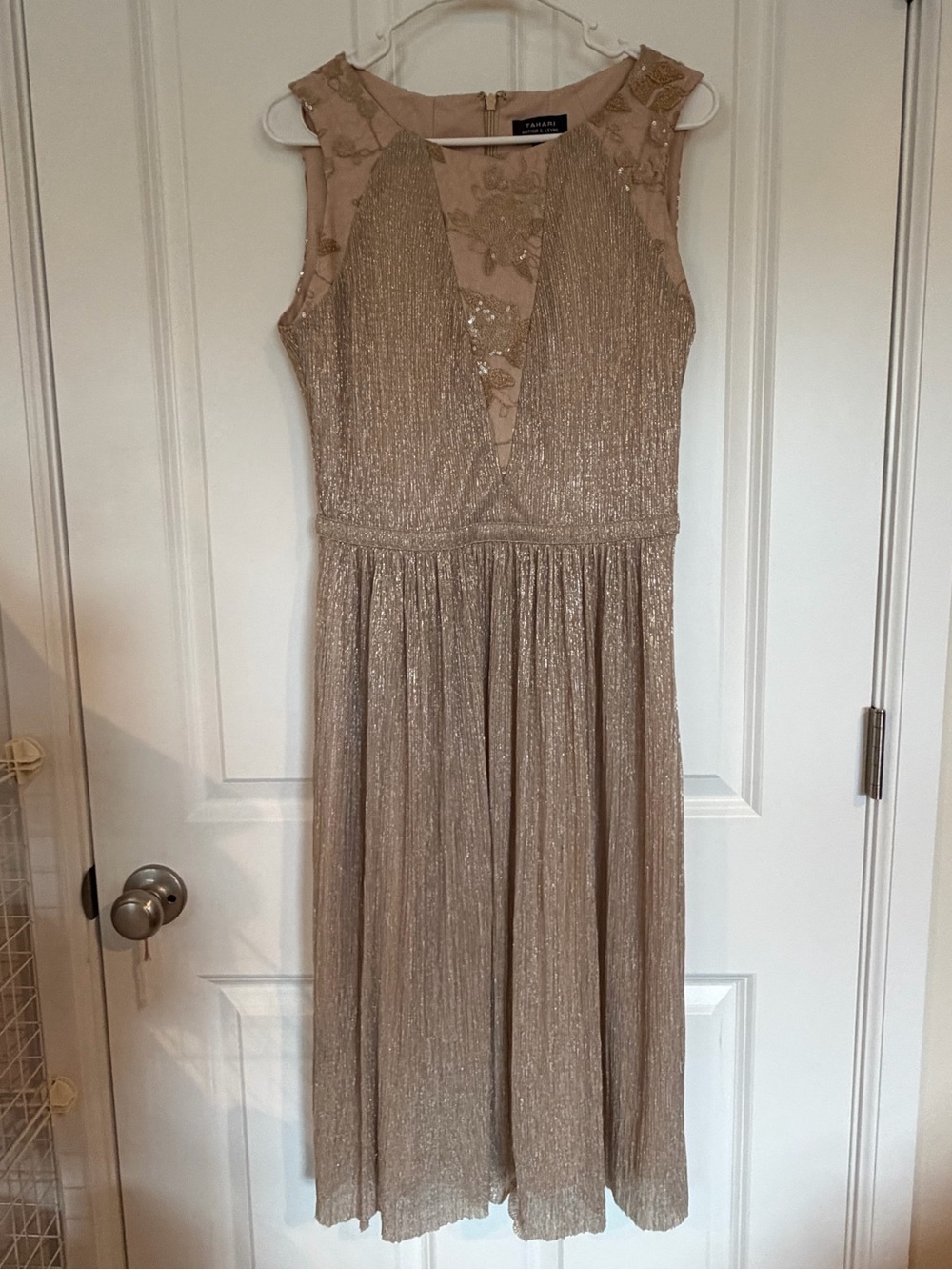 Tahari ASL Champagne Metallic Midi Dress